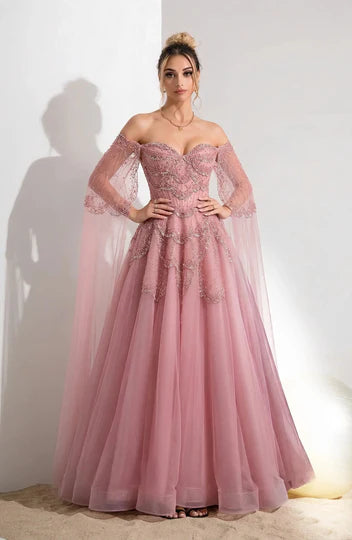 The Valentina — Off-Shoulder Cape Gown