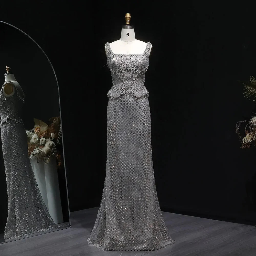 The Margaux — Crystal Beaded Spaghetti Strap Gown