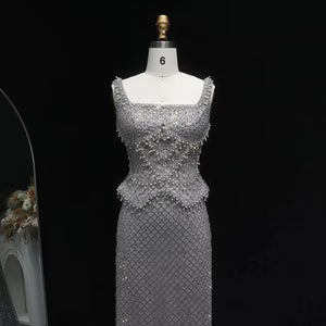 The Margaux — Crystal Beaded Spaghetti Strap Gown