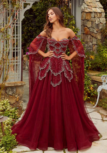 The Valentina — Off-Shoulder Cape Gown