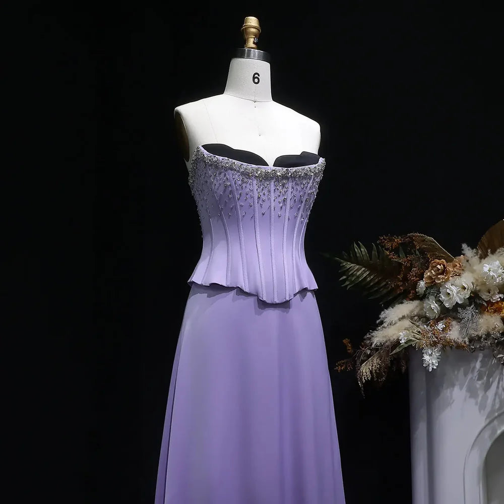 The Cleo — Lilac Two-Piece Scalloped Corset Strapless Gown