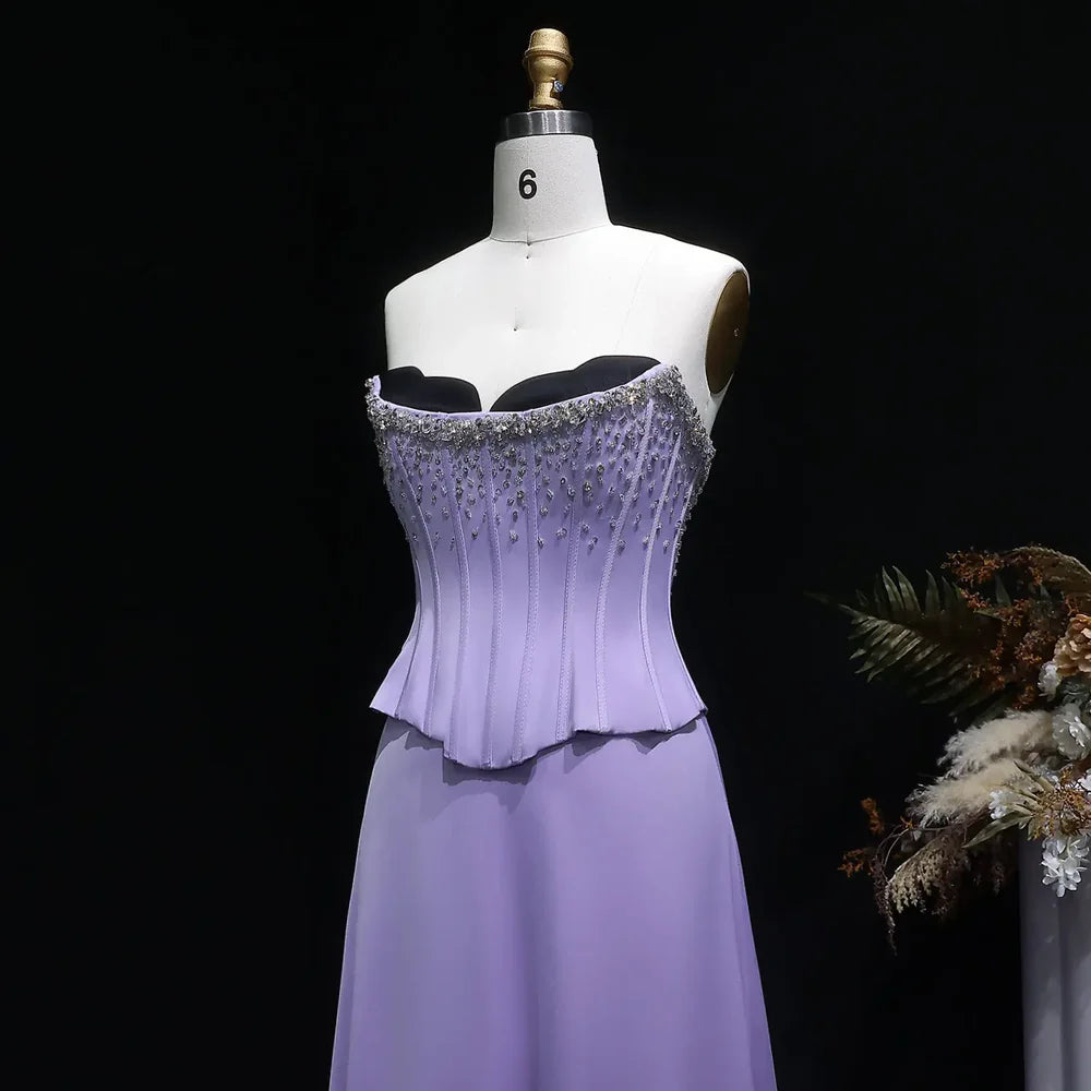 The Cleo — Lilac Two-Piece Scalloped Corset Strapless Gown