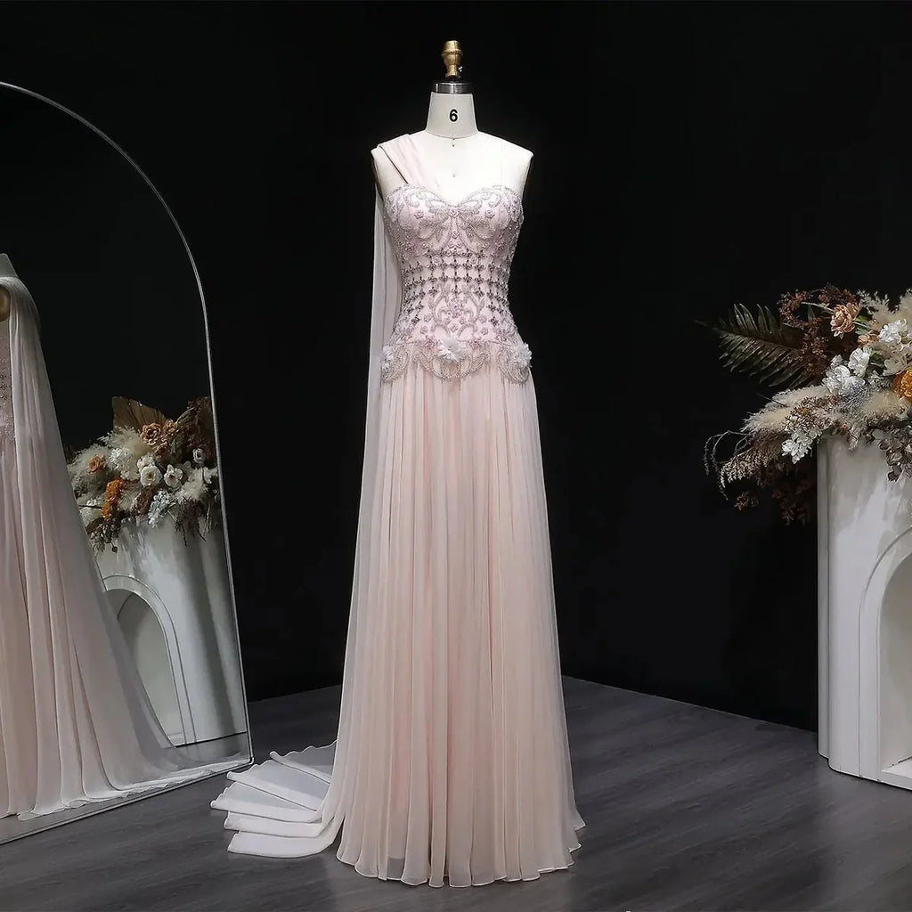 The Celeste — 3D Floral One-Shoulder Cape Gown