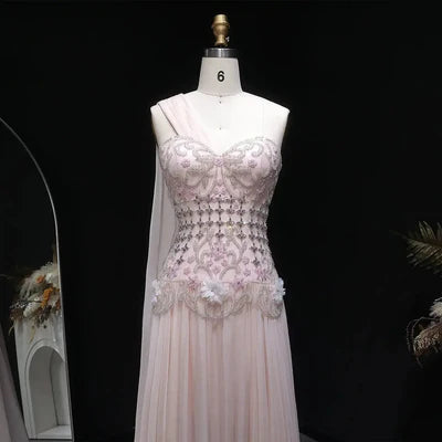 The Celeste — 3D Floral One-Shoulder Cape Gown