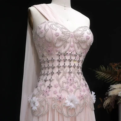The Celeste — 3D Floral One-Shoulder Cape Gown