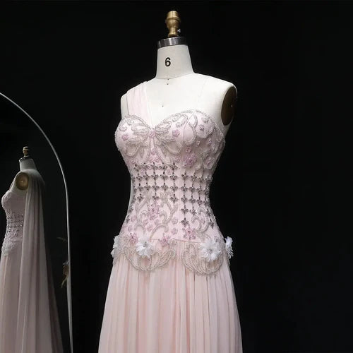 The Celeste — 3D Floral One-Shoulder Cape Gown