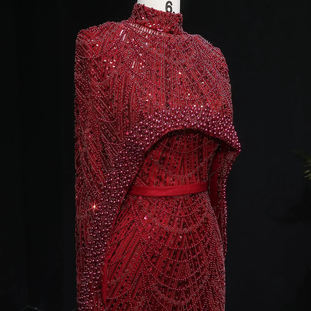 The Isadora — Long Sleeve Beaded Cape Gown