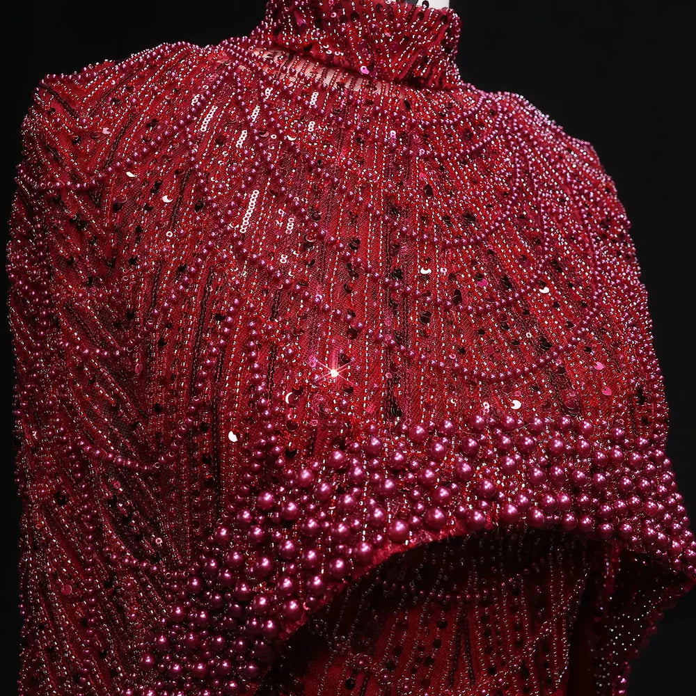 The Isadora — Long Sleeve Beaded Cape Gown