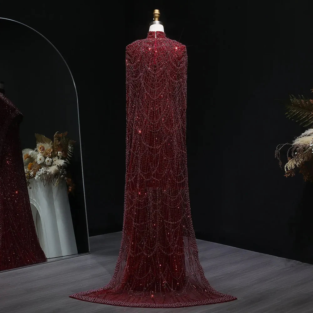 The Isadora — Long Sleeve Beaded Cape Gown