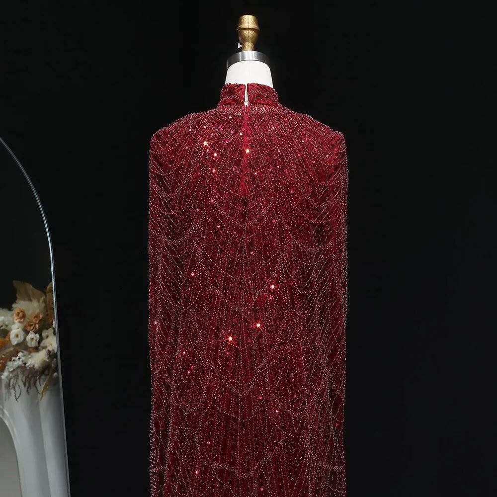 The Isadora — Long Sleeve Beaded Cape Gown