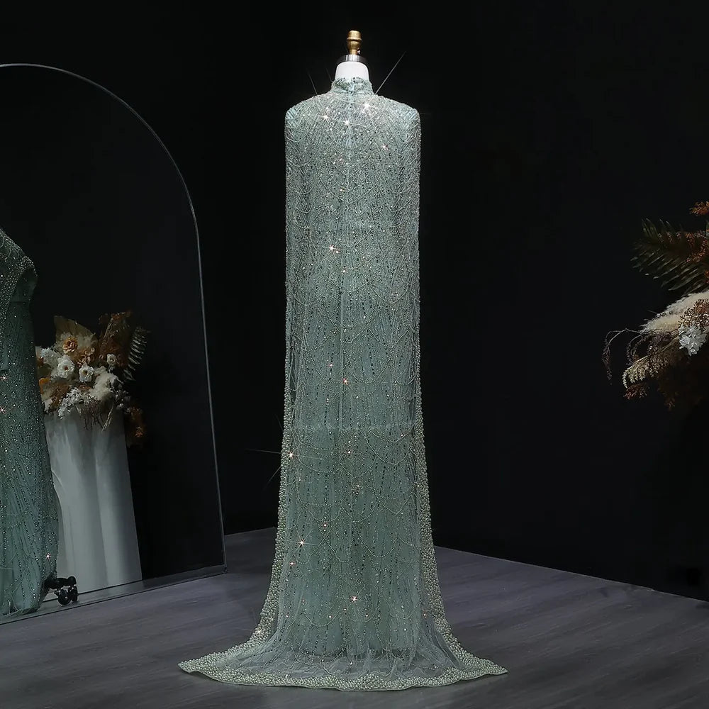 The Isadora — Long Sleeve Beaded Cape Gown