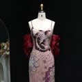 The Flora — Pink Floral Beaded Gown with Burgundy Shawl