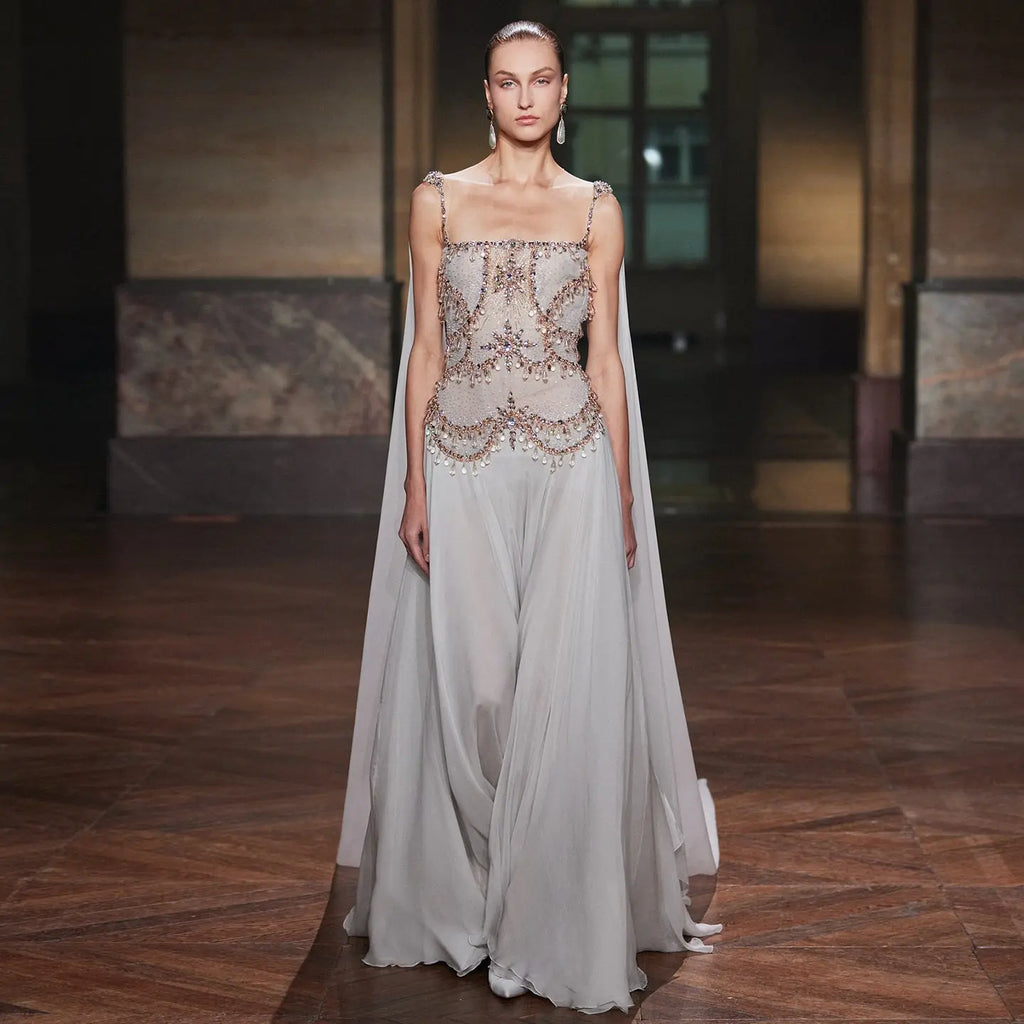 The Vivienne — Large Crystal Cap-Sleeve Gown