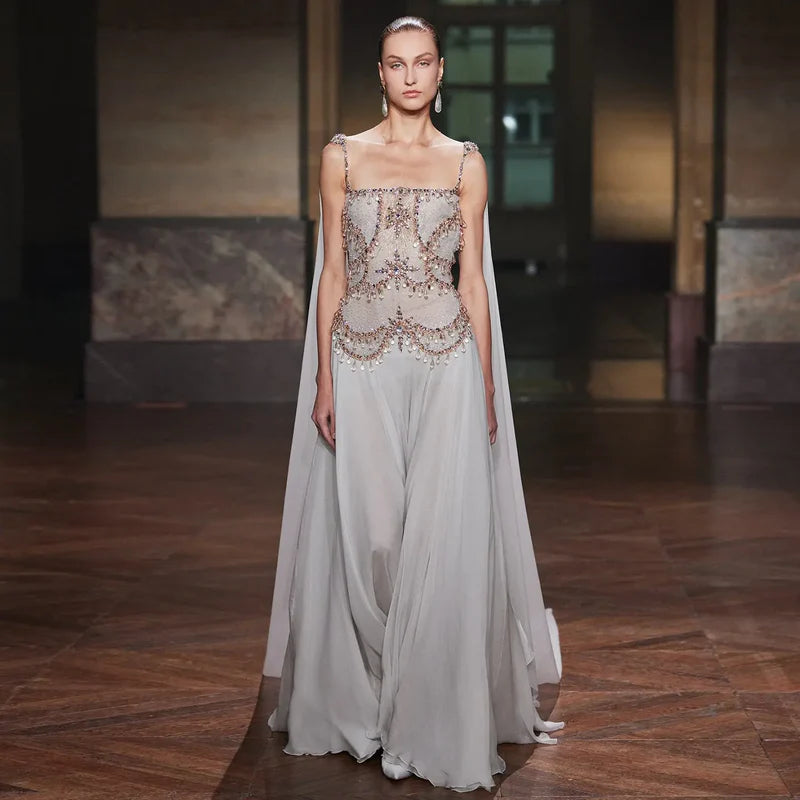The Vivienne — Large Crystal Cap-Sleeve Gown