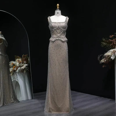 The Margaux — Crystal Beaded Spaghetti Strap Gown