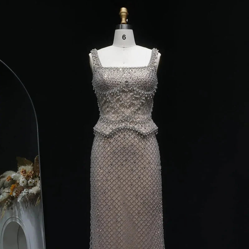 The Margaux — Crystal Beaded Spaghetti Strap Gown