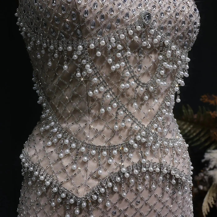 The Margaux — Crystal Beaded Spaghetti Strap Gown