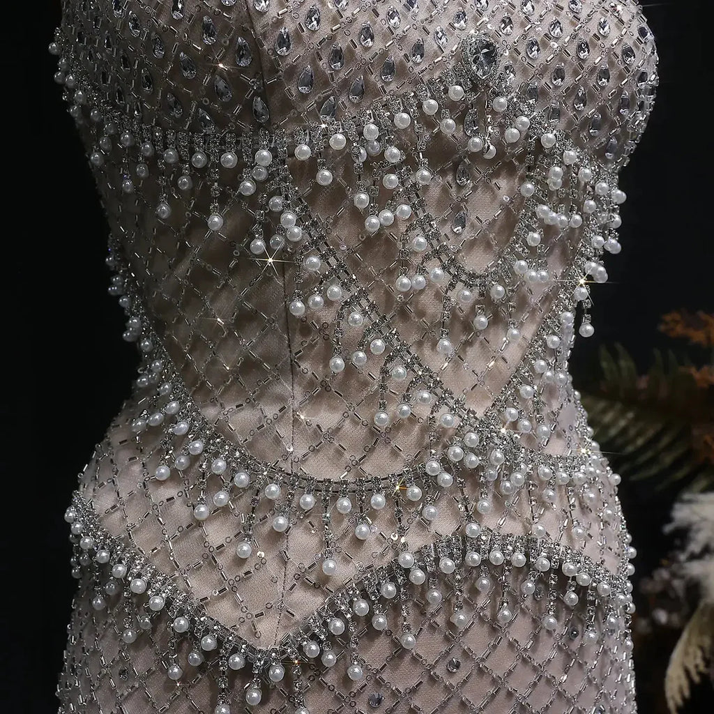 The Margaux — Crystal Beaded Spaghetti Strap Gown