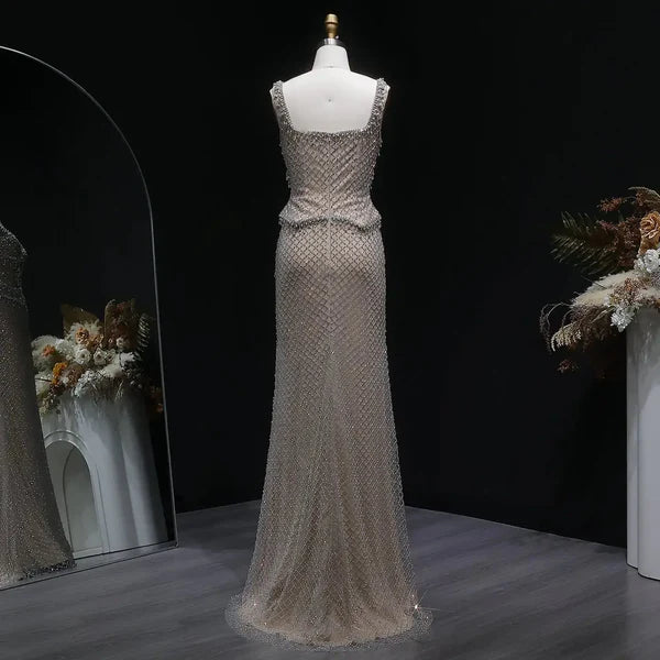 The Margaux — Crystal Beaded Spaghetti Strap Gown
