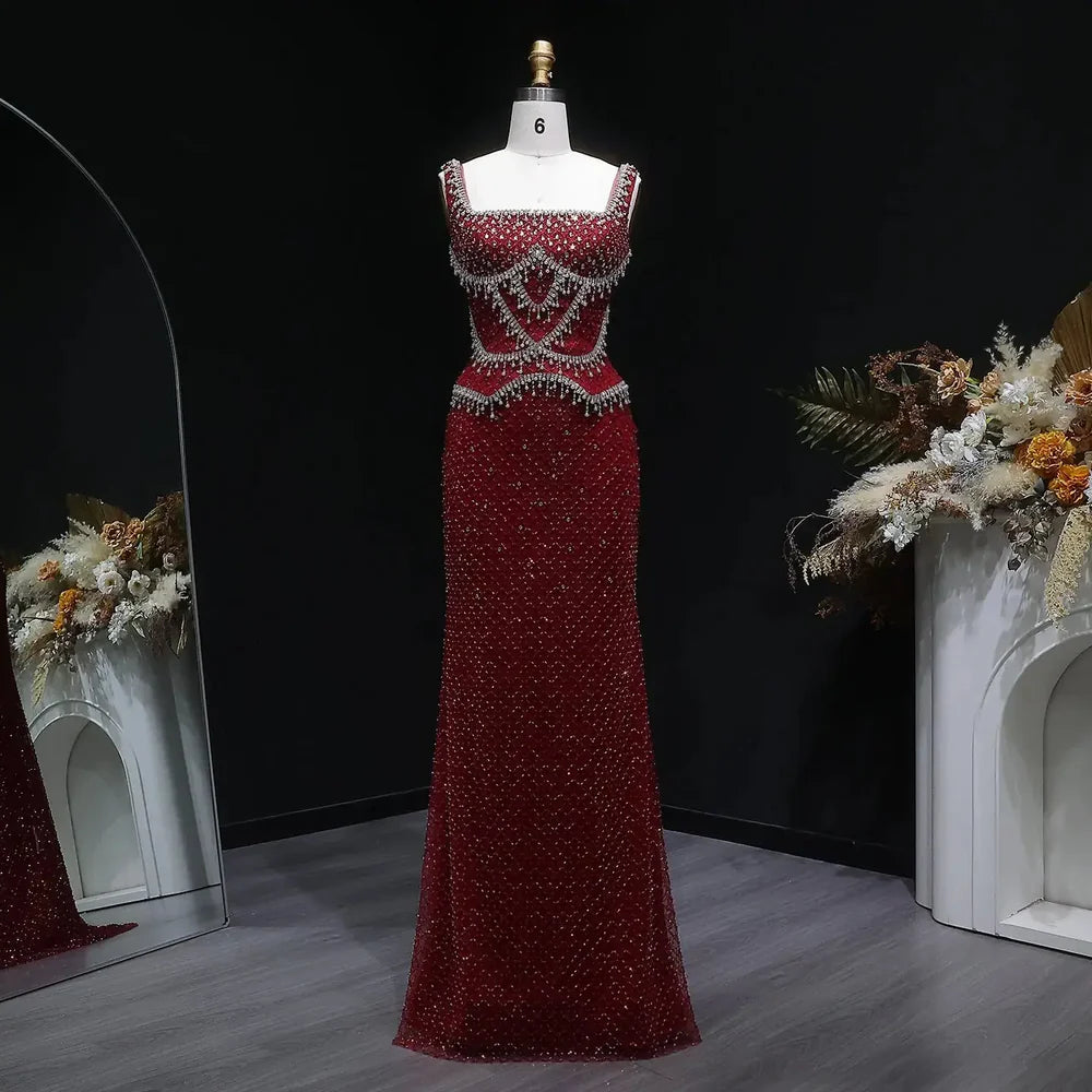The Margaux — Crystal Beaded Spaghetti Strap Gown