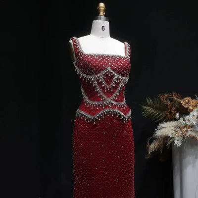 The Margaux — Crystal Beaded Spaghetti Strap Gown