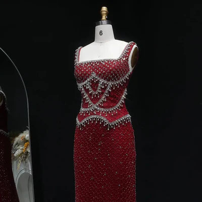 The Margaux — Crystal Beaded Spaghetti Strap Gown