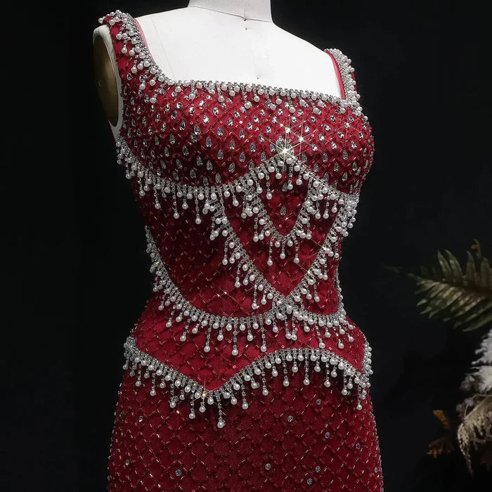 The Margaux — Crystal Beaded Spaghetti Strap Gown