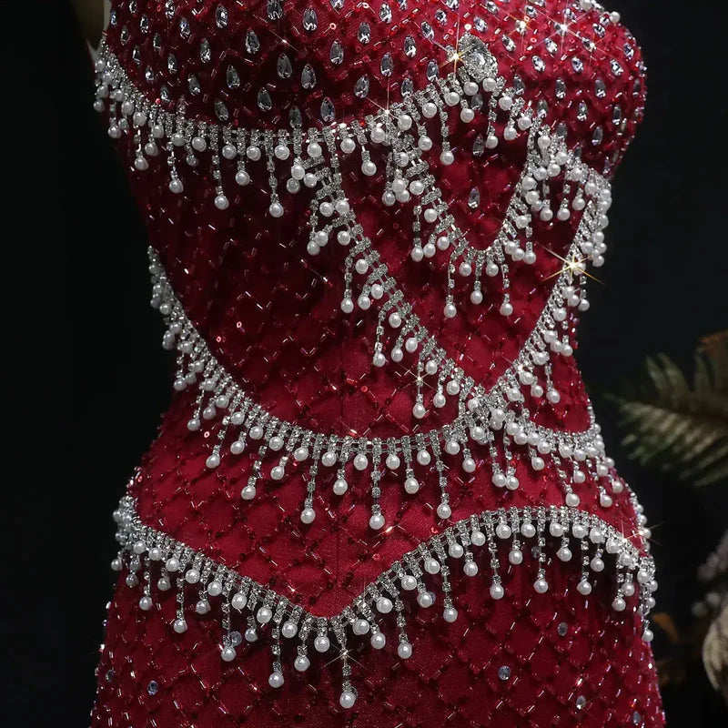 The Margaux — Crystal Beaded Spaghetti Strap Gown