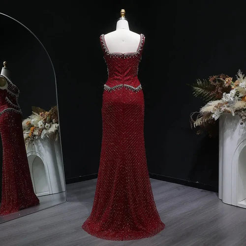 The Margaux — Crystal Beaded Spaghetti Strap Gown