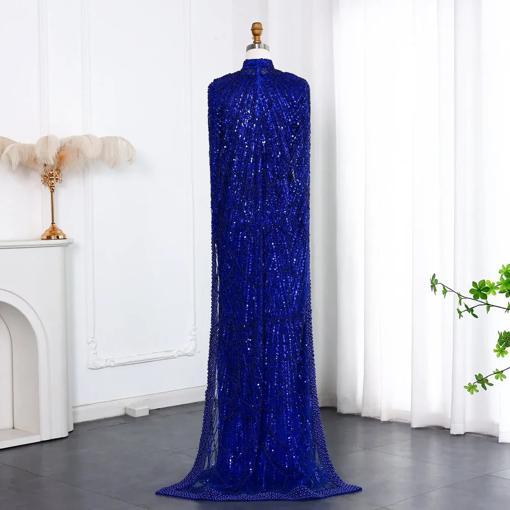 The Isadora — Long Sleeve Beaded Cape Gown