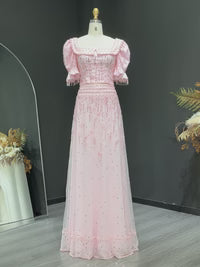 The Rosa — Pink Sequin Puff-Sleeve Two-Piece Gown