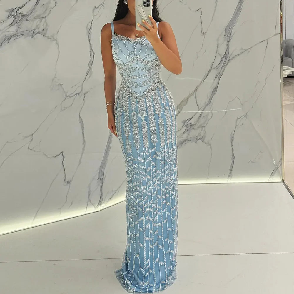 The Marina — Beaded Spaghetti Strap Mermaid Gown