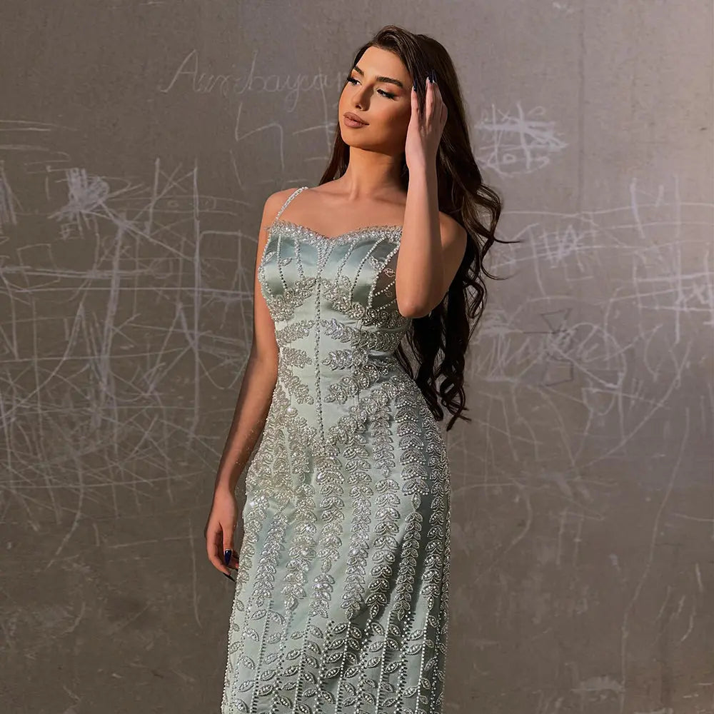 The Marina — Beaded Spaghetti Strap Mermaid Gown